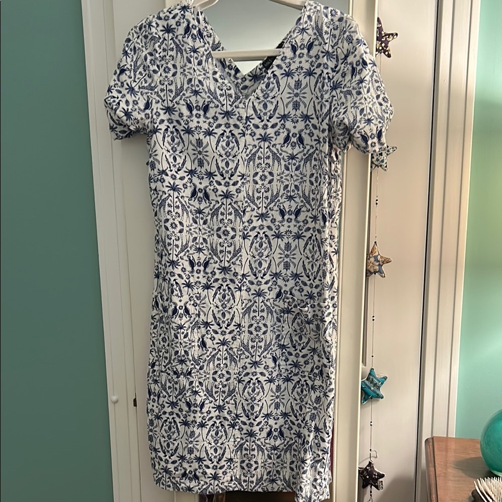 M&S Blue and White Patterned Dress 10